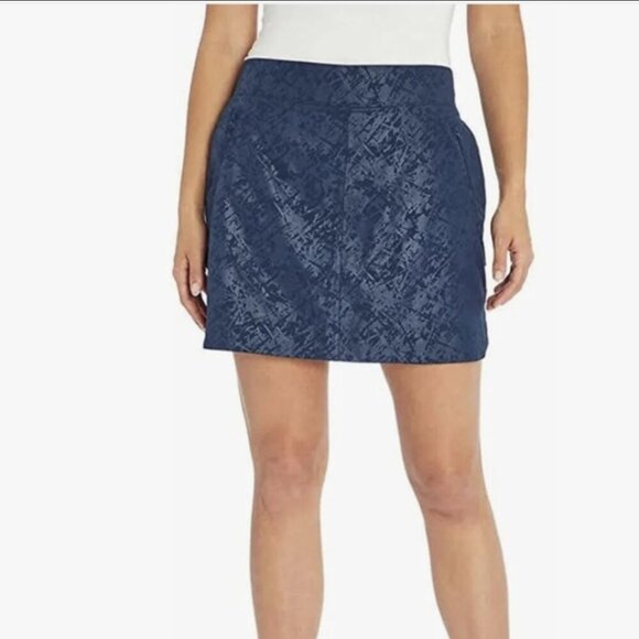 Orvis Embossed Pull-On Travel Skort Size Small Navy Blue Glass Print Skirt - Picture 1 of 9